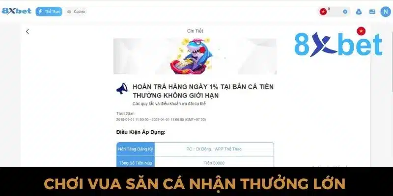 Vua Săn Cá 8xbet - Săn cá thả ga, rinh ngay thưởng lớn 2 Tham gia bắn cá 8xbet nhận thưởng lớn